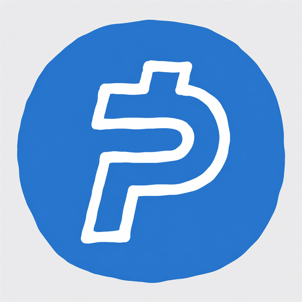 Hand-drawn white P-like mark inside an irregular blue circle